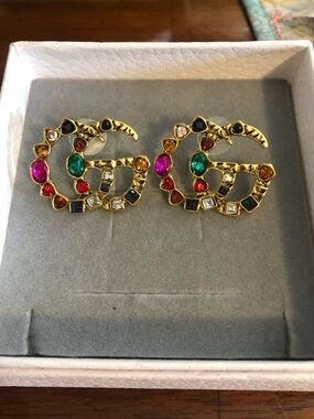 Gold-Tone Stainless Steel Multicolor Crystal Stud Earrings